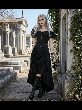 Black Asymmetrical Victorian Steampunk Dress